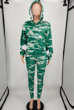 Camouflage Casual Print Camouflage Print Patchwork Hooded Collar Long Sleeve Two Pieces