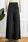 Black Casual Solid Patchwork Fold Straight High Waist Wide Leg Solid Color Bottoms
