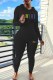 Black Casual Print Letter Hooded Collar Long Sleeve Two Pieces