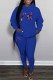 Blue Casual Print Letter Hooded Collar Long Sleeve Two Pieces