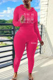 Pink Casual Solid Patchwork Hot Drill Hooded Collar Long Sleeve Two Pieces