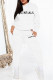 White Casual Print Patchwork Hooded Collar Long Sleeve Two Pieces