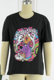 Black Fashion Casual Print Basic O Neck T-Shirts