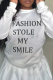 White Sweet Print Patchwork Letter O Neck Tops