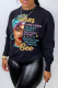 Black Street Vintage Print Patchwork O Neck Tops