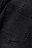 Dark Brown Casual Street Solid Patchwork High Waist Denim Jeans