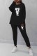 Black Casual Print Letter O Neck Long Sleeve Two Pieces