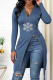 Blue Street Snowflakes Zipper V Neck T-Shirts