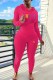 Rose Red Casual Print Letter Hooded Collar Long Sleeve Two Pieces