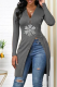 Grey Street Snowflakes Zipper V Neck T-Shirts