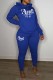 Blue Casual Letter Print Patchwork Hooded Collar Long Sleeve Two Pieces
