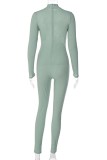 Green Sexy Casual Solid Hollowed Out Half A Turtleneck Skinny Jumpsuits