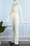 White Sexy Casual Solid Patchwork V Neck Long Sleeve Two Pieces