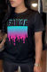 Black Casual Print Letter O Neck T-Shirts