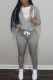 Grey Casual Print Letter Hooded Collar Long Sleeve Two Pieces