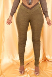 Coffee Elastic Fly High Solid Split Draped Boot Cut Pants Bottoms