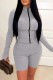 Grey Casual Solid Patchwork Zipper Collar Skinny Romper