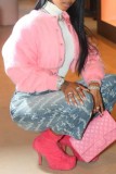Pink Casual Solid Cardigan O Neck Outerwear