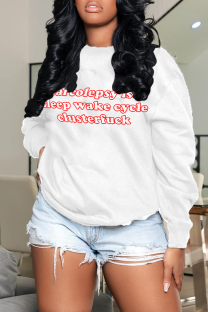 White Casual Print Letter O Neck Tops