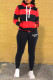 Red Casual Striped Print Patchwork Hooded Collar Long Sleeve Two Pieces