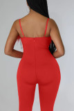 Red Sexy Solid Patchwork Feathers Spaghetti Strap Skinny Jumpsuits