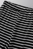 Coffee Casual Striped Print Patchwork O Neck Long Sleeve Two Pieces