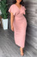 Pink Casual Solid Patchwork Slit V Neck Straight Dresses