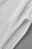 White Sexy Solid Hollowed Out Patchwork See-through Slit Asymmetrical Collar Irregular Dress Dresses