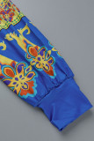 Blue Sexy Print Patchwork V Neck Pencil Skirt Dresses
