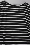 Coffee Casual Striped Print Patchwork O Neck Long Sleeve Two Pieces