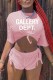 Pink Sexy Casual Letter Print Frenulum Slit O Neck Short Sleeve Two Pieces