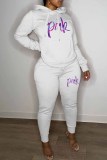 Red Casual Print Letter Hooded Collar Long Sleeve Two Pieces