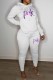 White Casual Print Letter Hooded Collar Long Sleeve Two Pieces