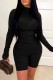 Black Casual Solid Patchwork Zipper Collar Skinny Romper