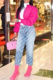 Pink Casual Solid Cardigan O Neck Outerwear