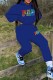 Blue Casual Print Letter Hooded Collar Long Sleeve Two Pieces