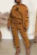 Dark Brown Fashion Casual Print Hollowed Out Letter Oblique Collar Long Sleeve Two Pieces