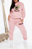 Pink Casual Print Patchwork Hooded Collar Long Sleeve Two Pieces