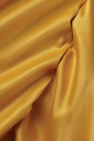 Yellow Sexy Solid Patchwork Fold V Neck One Step Skirt Dresses