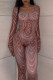 Brown Sexy Print Patchwork O Neck Skinny Jumpsuits