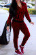 Burgundy Casual Solid Patchwork Hooded Collar Long Sleeve Two Pieces