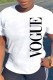 White Casual Print Letter O Neck T-Shirts