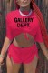 Rose Red Black Sexy Casual Letter Print Frenulum Slit O Neck Short Sleeve Two Pieces