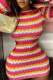 Red Sexy Striped Print Patchwork Backless O Neck Pencil Skirt Dresses