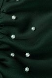 Ink Green Sexy Formal Patchwork Beading V Neck One Step Skirt Dresses
