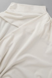 Coffee Casual Solid Hollowed Out Patchwork O Neck One Step Skirt Dresses