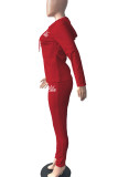 Red Casual Print Patchwork Zipper Hooded Collar Long Sleeve Two Pieces