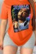 Orange Street Print Patchwork O Neck T-Shirts