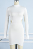 White Sexy Solid Hollowed Out Half A Turtleneck Pencil Skirt Dresses
