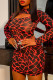 Red Sexy Print Hollowed Out Patchwork O Neck Pencil Skirt Dresses